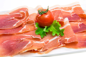 marble dish with raw ham