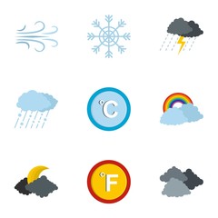 Meteorological icons set. flat set of 9 meteorological icons for web isolated on white background