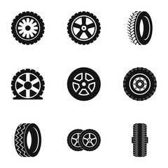 Wheel icons set. Simple set of 9 wheel vector icons for web isolated on white background
