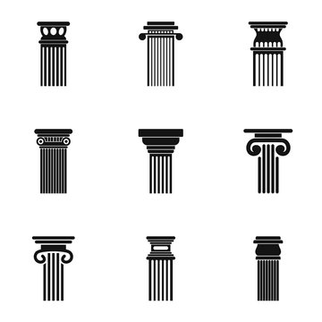 Column icons set. Simple set of 9 column vector icons for web isolated on white background