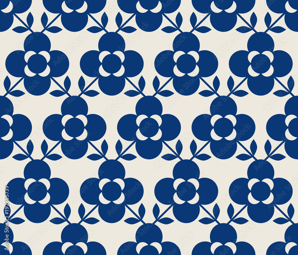 Poster seamless retro pattern with flowers and leaves