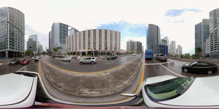 360vr footage driving on Brickell Avenue nridge Miami Florida