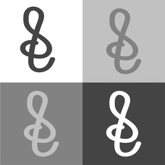Vector icon treble clef  hand drawn. Vector icon on white-grey-black color