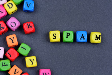 Obraz premium Spam word on blue background