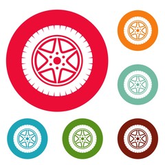 Car wheel icons circle set vector isolated on white background