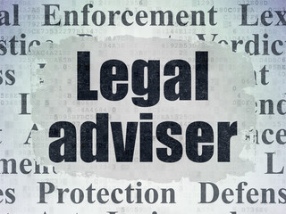 Law concept: Painted black text Legal Adviser on Digital Data Paper background with   Tag Cloud