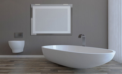 Plakat Scandinavian bathroom, classic vintage interior design. 3D rendering.. Empty paintings