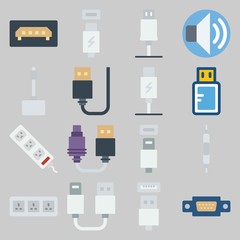 icon set about Connectors Cables. with usb, volume and socket