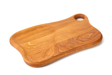 Wood serving board on white