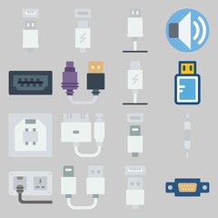 icon set about Connectors Cables. with phone usb, volume and usb cable