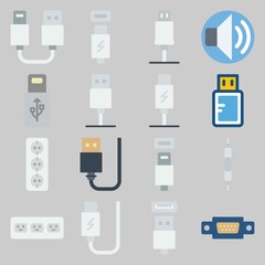 icon set about Connectors Cables. with socket, volume and usb