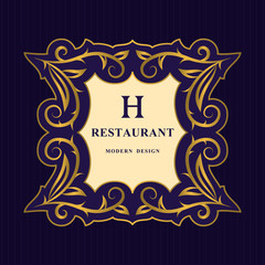 Gold Monogram design elements, graceful template. Calligraphic Elegant line art logo. Letter H emblem identity for Restaurant, Royalty, Boutique, Cafe, Hotel, Heraldic, Jewelry, Fashion, Wine. Vector