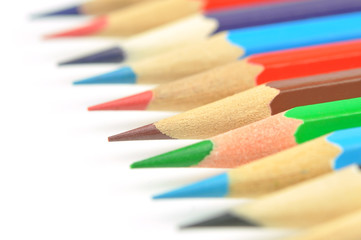 Set of color pencils. Macro.