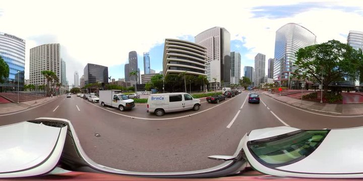 360vr spherical footage driving plated Brickell Avenue Miami Florida