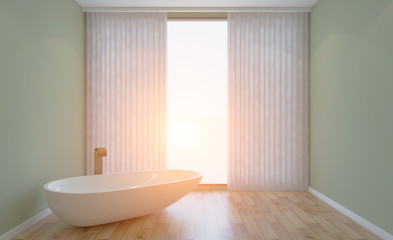 Modern bathroom including bath and sink. 3D rendering. .Sunset