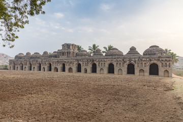 syncretic style monument Elephant Stables, Hampi, Karnataka, India