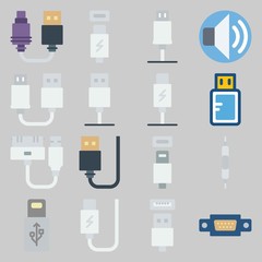 icon set about Connectors Cables. with usb cable, volume and usb