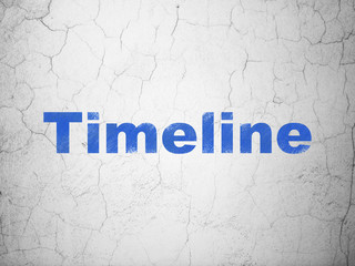 Time concept: Blue Timeline on textured concrete wall background