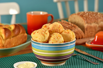 Cheese breads on breakfast table