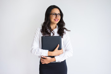 Happy Pretty Business Woman Holding Folder