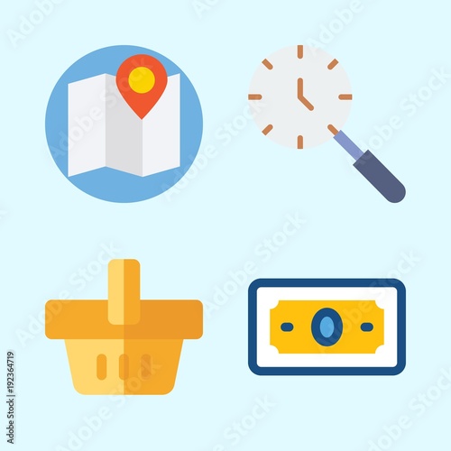 Icons Set About Commerce With Money Search Map And Shopping Basket - icons set about commerce with money search map and shopping basket