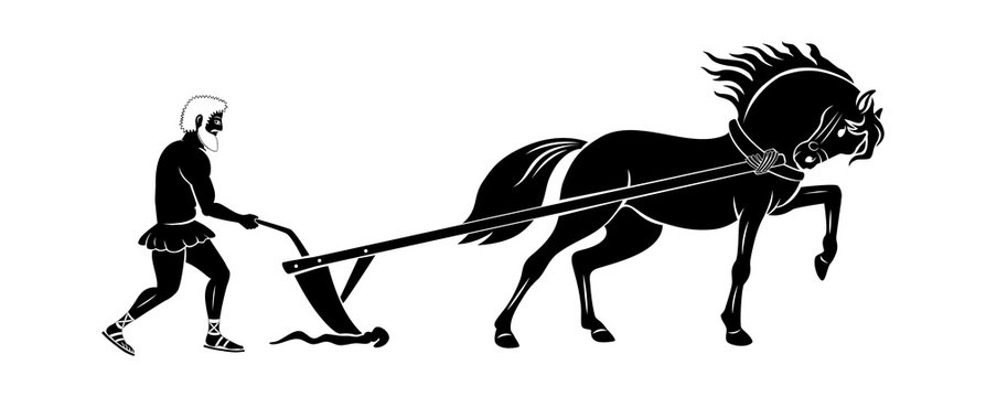 black horse plowing field with man clip art preview