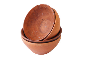 A set of wine clay terracotta cups on a white background, isolated