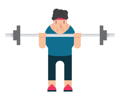 strong man lifting a weight,heavy sports equipment,athlete and barbell,vector image, cartoon character