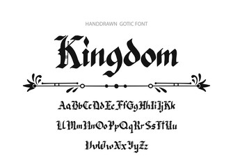 Blackletter gothic script hand-drawn font. Decorative vintage styled letters.