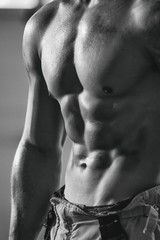 Fototapeta na wymiar Sexy firefighter muscular body