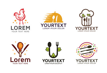 Collection of food and restaurant logos with cutlery and chicken. Set of logo or icon for food restaurant. Culinary logo template