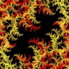 Composition of red and yellow floral fractal patterns