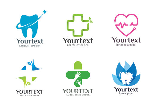 Collection of health logo. Logo of medical symbol and dental clinic. Health care and charity logo template