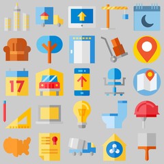 icon set about Real Assets. with map , unites states and wheel chair