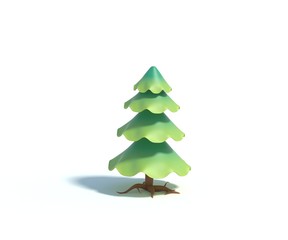 3d rendering of cartoon fir tree.Simple green pine tree with shadow isolated on white background. Set of stylized coniferous.