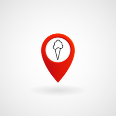 Red Location Icon for Ice Cream Shop, Vector, Illustration, Eps File