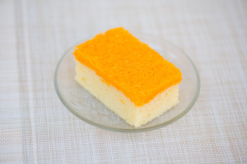 Piece of golden threads cake