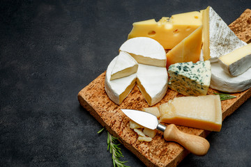 Various types of cheese - parmesan, brie, roquefort, cheddar