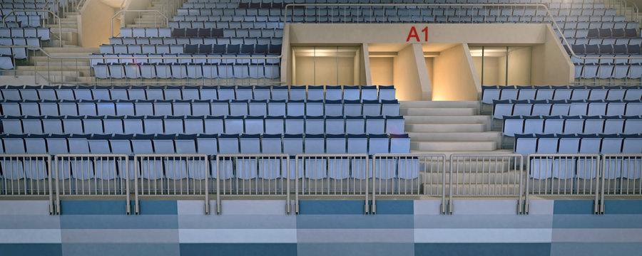 3d hockey stadium with an empty seating rows rendering