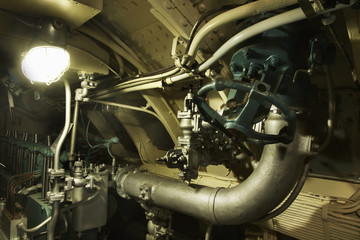 Interior of submarine - museum Vesikko in Suomenlinna fortress near Helsinki. Finland