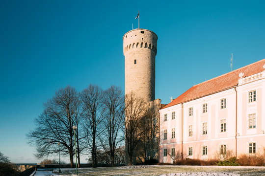 Tallinn, Estonia. View Of Upper Town Castle Corner Tower Tall Hermann