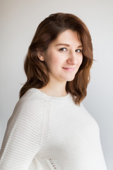 Obraz premium beauty, womanhood, tenderness concept. there is a charming young woman, who is expecting a child soon, she has lovely smile and extremelly beautyful eyes