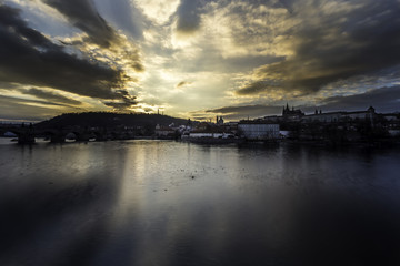 Fototapeta na wymiar Winter sunset over the panorama of the city of Prague