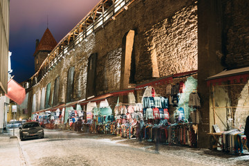 Tallinn, Estonia. Counters On Muurivahe Street Near Fortress Wall