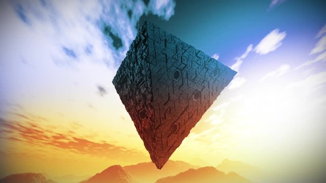 4K Surrealistic Sci-Fi Upside Down Abstract Pyramid Levitate 3D Animation 