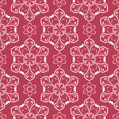 Fototapeta premium Floral red seamless background with beige pattern