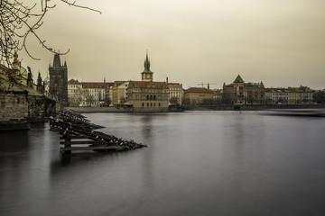 Winter view from Kampa on Charles Bridge in Prague, Czech Republic