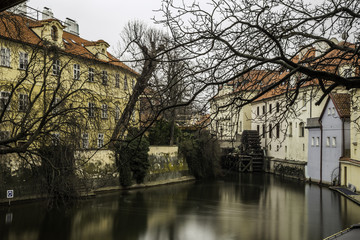 Fototapeta na wymiar Prague - Certovka river. Channel between Kampa island and Mala strana in Czech Republic