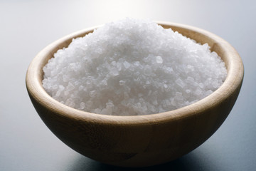 sea salt in wooden bowl