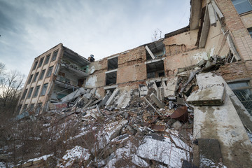 Collapsed part of school in Chernobyl exclusion zone, Pripyat, Ukraine